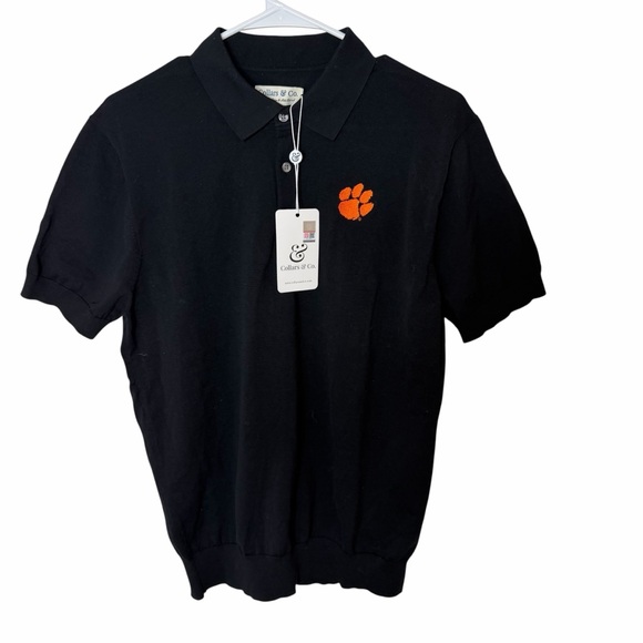 Collars & Co. Other - NEW Collars & Co Black Clemson Maranello Cotton Silk 3 Button Polo Sweater Large